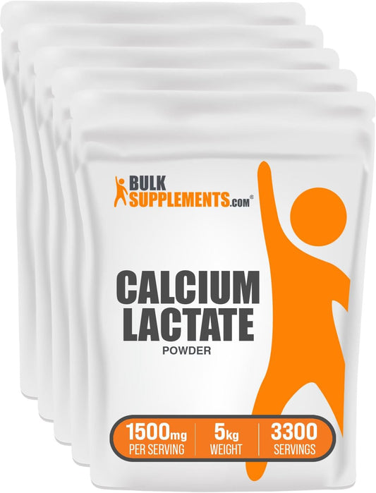 High-Quality Calcium Lactate Powder - 1500mg per Serving, Food Grade Supplement - 5kg Bulk Packs (11 lbs) - Pack of 5