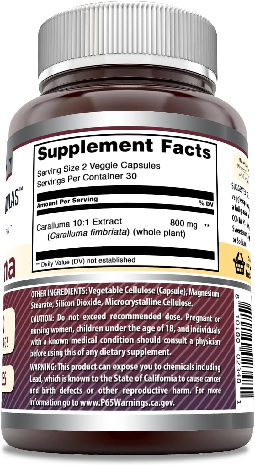 High-Quality Caralluma Supplement | 800 Mg Per Serving | 60 Veggie Capsules | Non-GMO & Gluten-Free | Made in USA by Amazing Nutrition
