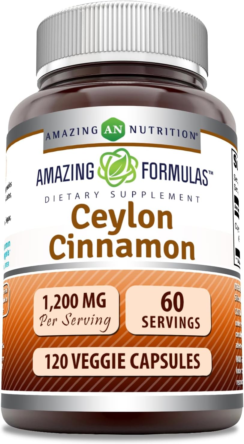 High Quality Ceylon Cinnamon 1200mg Veggie Capsules | Non-GMO & Gluten Free | Made in USA | 120 Count