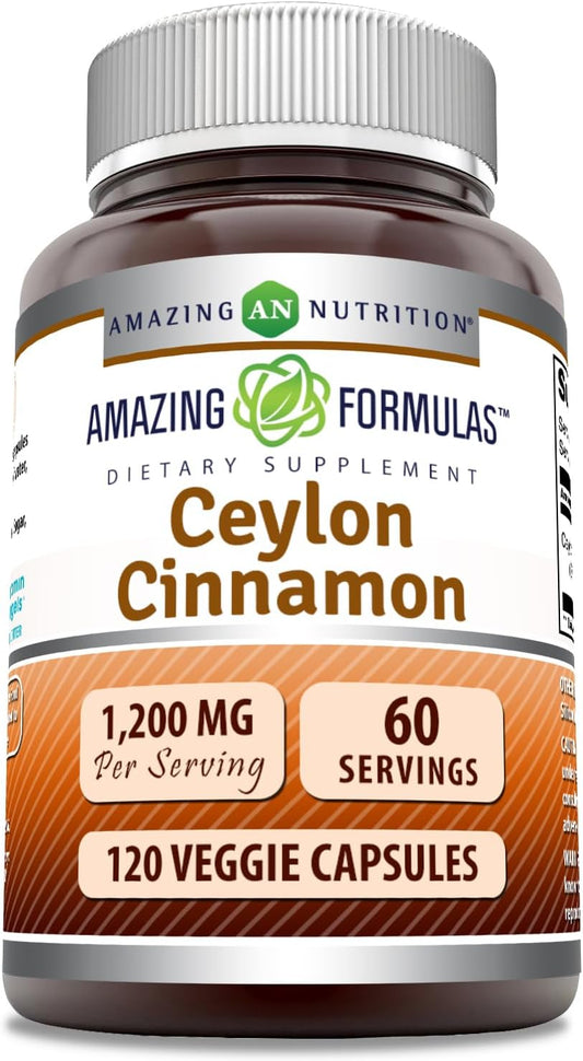 High Quality Ceylon Cinnamon 1200mg Veggie Capsules | Non-GMO & Gluten Free | Made in USA | 120 Count