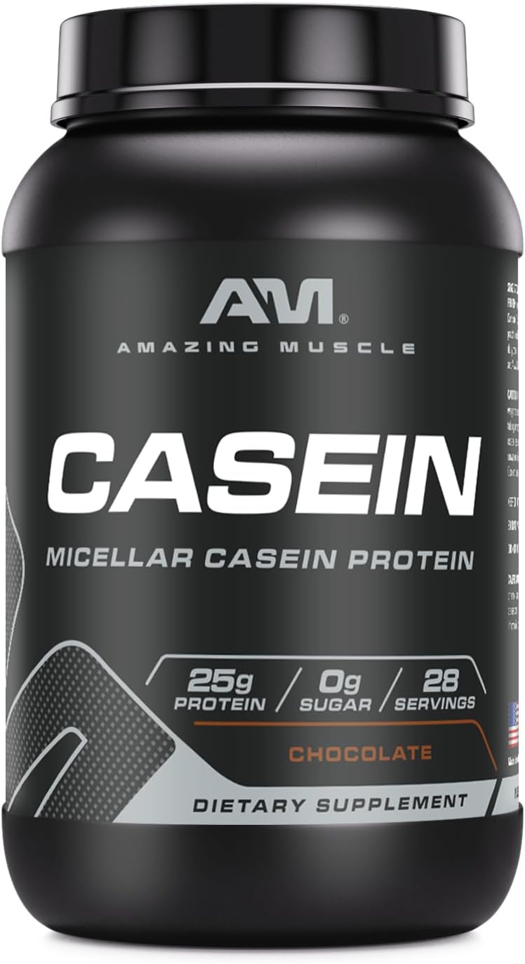 High-Quality Chocolate Flavored Casein Protein Powder | 25g Protein | 2lb (907g) | Non-GMO | Made in USA | By Amazing Nutrition