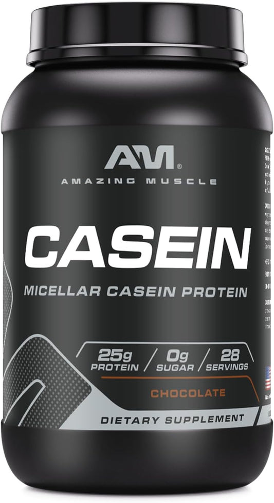 High-Quality Chocolate Flavored Casein Protein Powder | 25g Protein | 2lb (907g) | Non-GMO | Made in USA | By Amazing Nutrition