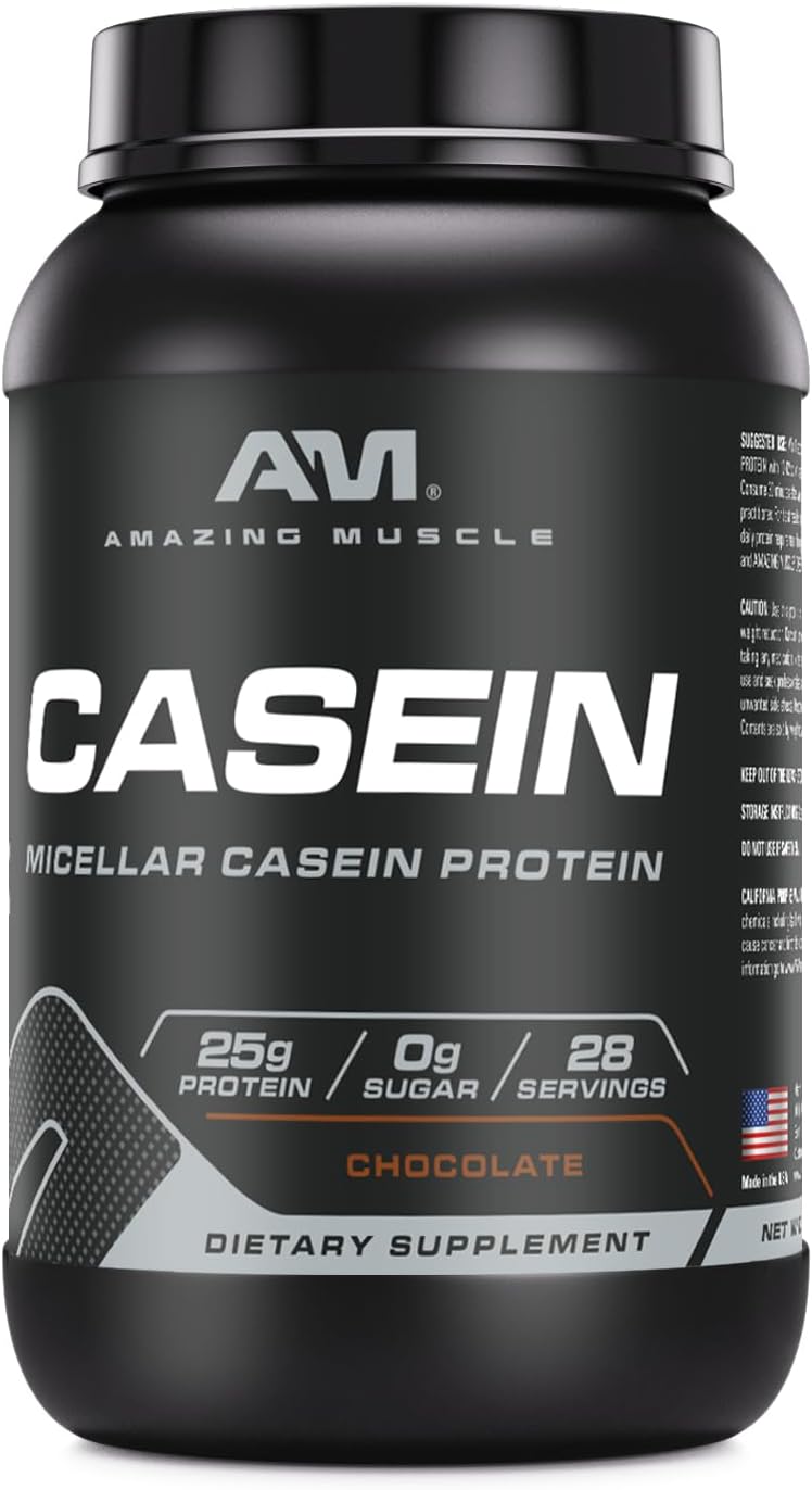 High-Quality Chocolate Flavored Casein Protein Powder | 25g Protein | 2lb (907g) | Non-GMO | Made in USA | By Amazing Nutrition