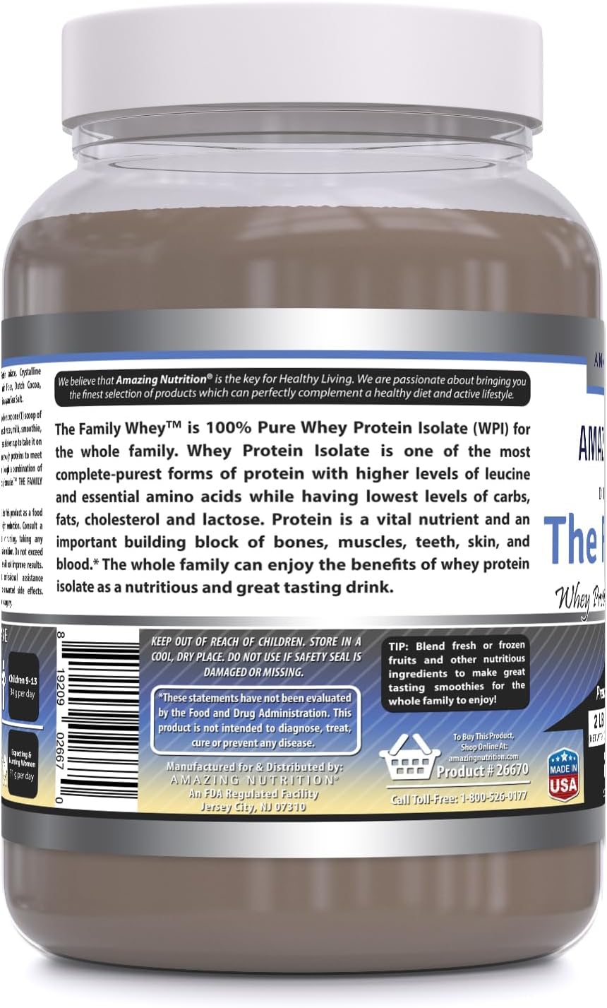 High-Quality Chocolate Whey Protein Isolate Powder | 2 Lbs | Non-GMO & Gluten-Free | Made in the USA by Amazing Nutrition