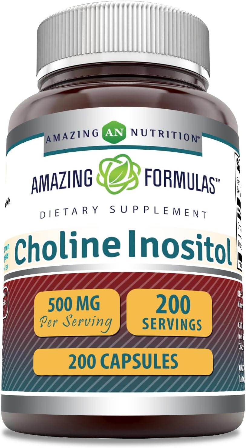 High-Quality Choline & Inositol Supplement - 500mg Capsules, Non-GMO, Gluten-Free, Made in USA - 200 Count Pack