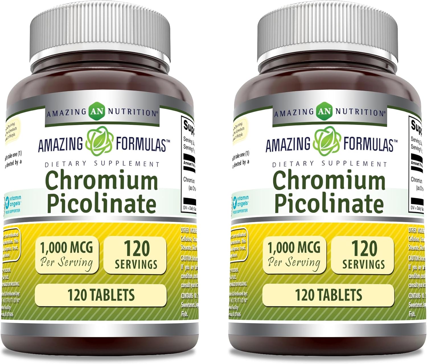 High-Quality Chromium Picolinate 1000mcg Tablets | Non-GMO & Gluten-Free | Made in the USA | 2 Pack, 120 Count