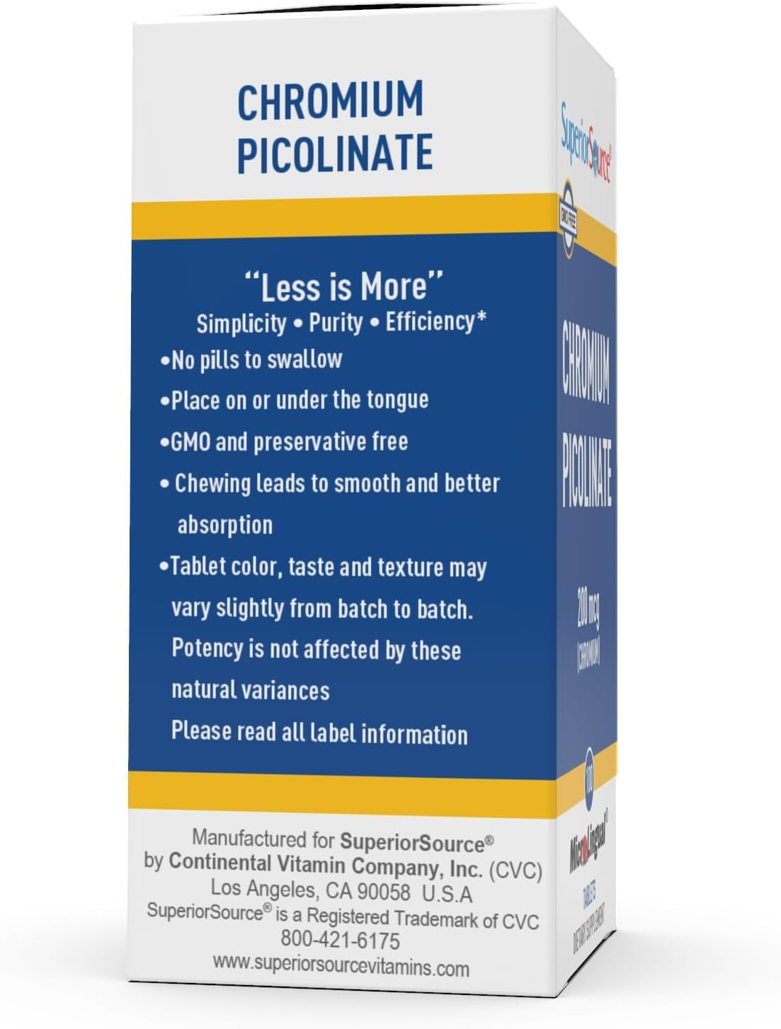 High-Quality Chromium Picolinate Supplement for Sugar Metabolism Support - 500 mcg, 50 Tablets - Men and Women's Health Mineral Aid