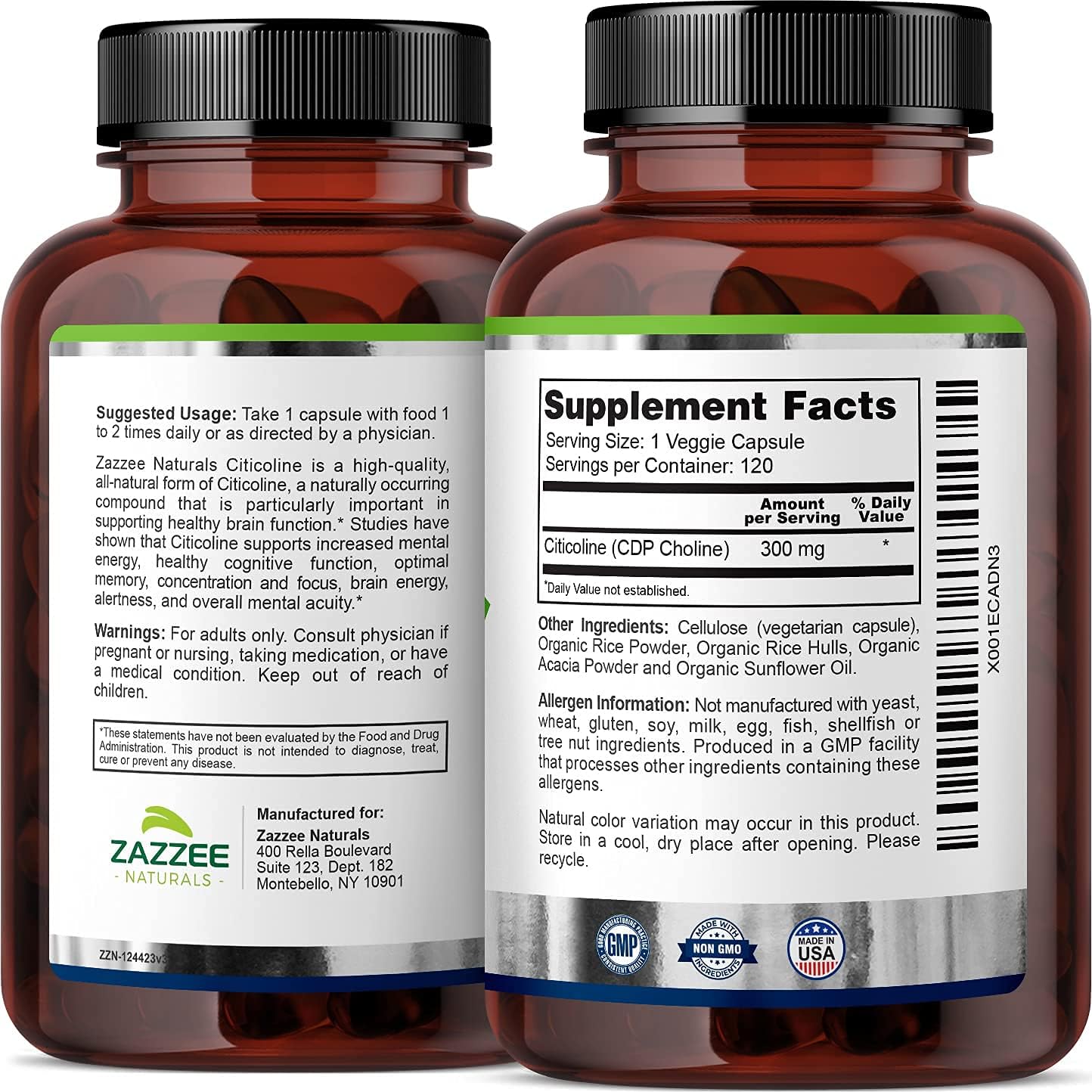 High-Quality Citicoline CDP Choline and Alpha GPC Choline Capsules by Zazzee