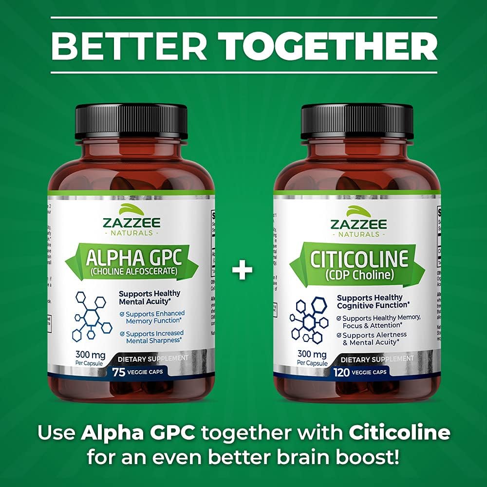High-Quality Citicoline CDP Choline and Alpha GPC Choline Capsules by Zazzee