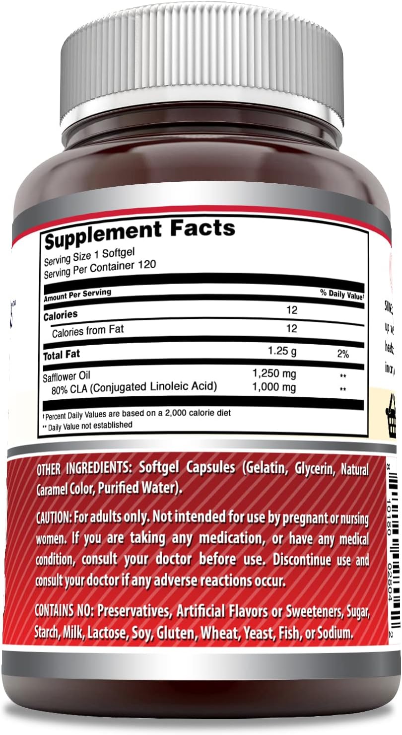 High Quality CLA Supplement 1250mg Softgels | Non-GMO & Gluten-Free | Made in USA | Amazing Nutrition Formula (120 Count)