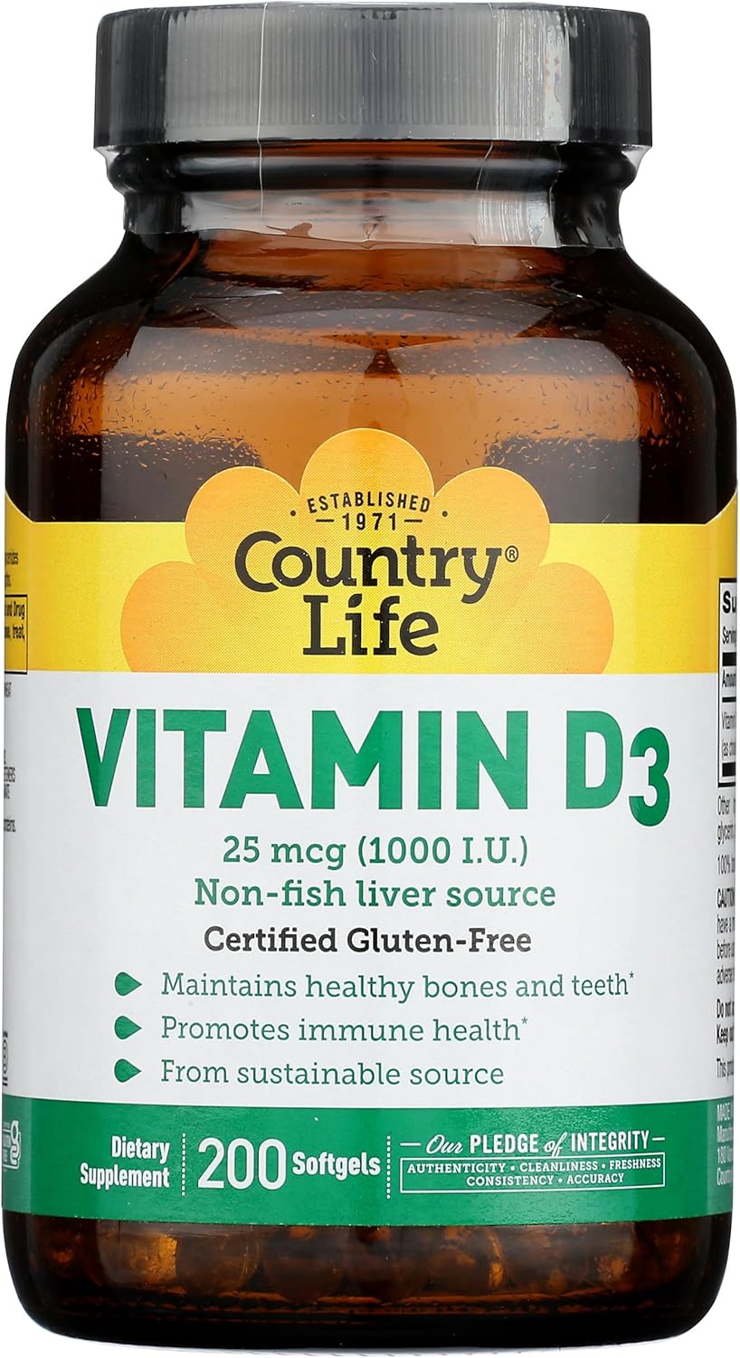 High-Quality Country Life Vitamin D3 Supplement - 1000IU Softgels for Immune Support & Bone Health