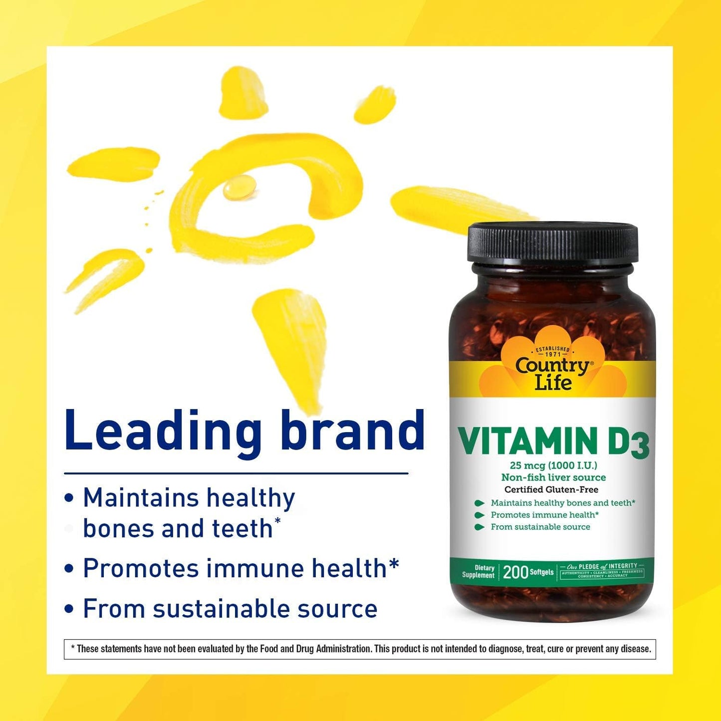 High-Quality Country Life Vitamin D3 Supplement - 1000IU Softgels for Immune Support & Bone Health