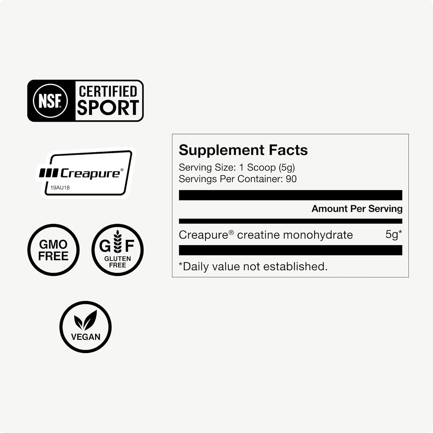High-Quality Creapure Creatine Monohydrate Powder for Strength, Lean Muscle, & Recovery - 5g per Serving, 90 Servings - Ideal for Men & Women
