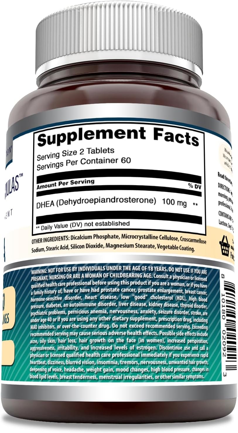High-Quality DHEA Supplement | 100 Mg per Serving | 240 Tablets | Non-GMO | Gluten-Free | Made in USA | Pack of 2
