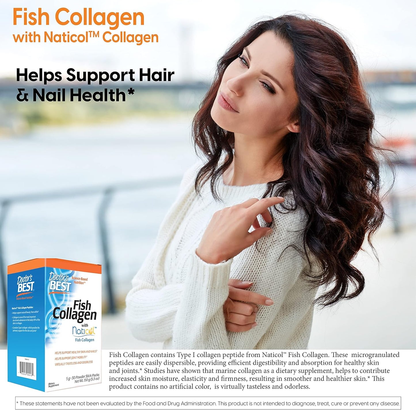 High-Quality Doctor's Best Naticol Fish Collagen Powder Sticks for Skin, Nails, and Joints - 30 Pack