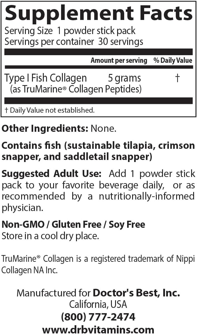 High-Quality Doctor's Best Naticol Fish Collagen Powder Sticks for Skin, Nails, and Joints - 30 Pack