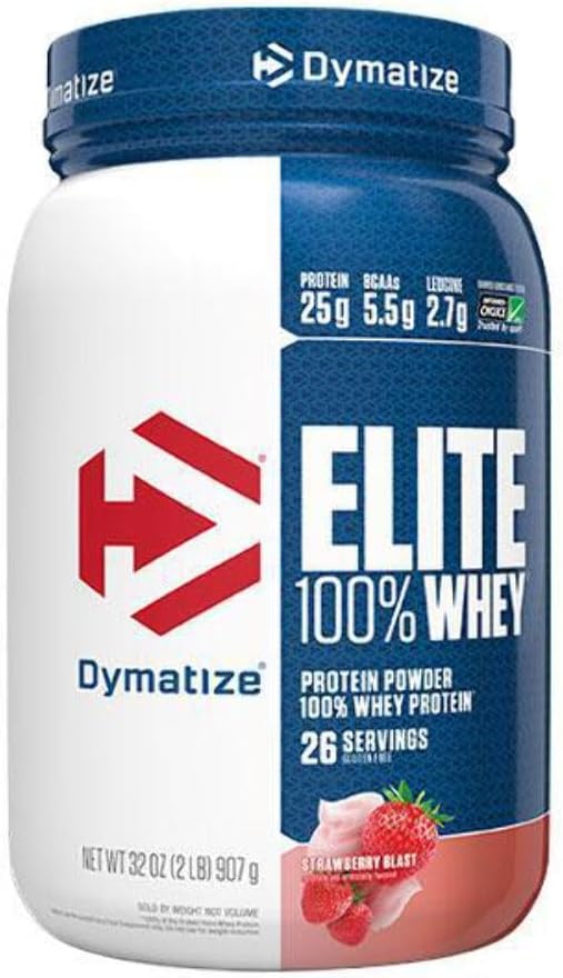 High-Quality Dymatize Elite Whey Protein Powder - Rich Chocolate Flavor, 25g Protein, 5.5g BCAAs, 2.7g L-Leucine - Fast Absorbing for Muscle Recovery - 25 Servings, 2lb