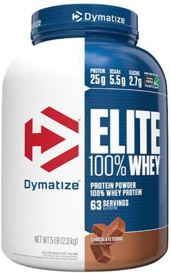 High-Quality Dymatize Elite Whey Protein Powder - Rich Chocolate Flavor, 25g Protein, 5.5g BCAAs, 2.7g L-Leucine - Fast Absorbing for Muscle Recovery - 25 Servings, 2lb