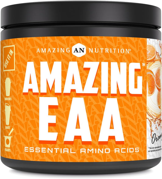High-Quality EAA Essential Amino Acids Powder Supplement | 8g EAA's per Serving | 30 Servings | Made in USA | Natural Orange Flavor