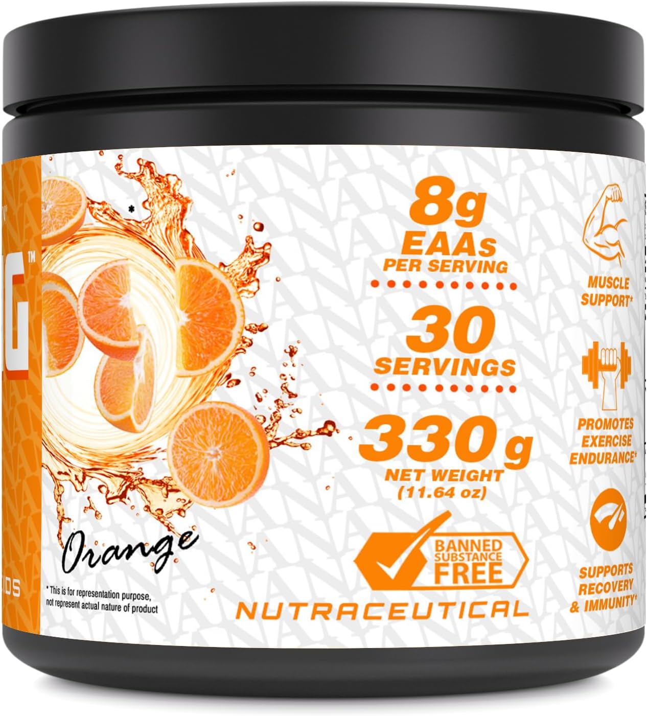 High-Quality EAA Essential Amino Acids Powder Supplement | 8g EAA's per Serving | 30 Servings | Made in USA | Natural Orange Flavor