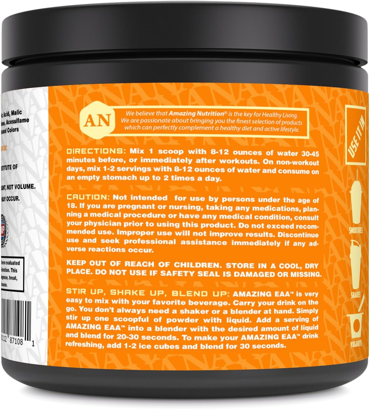 High-Quality EAA Essential Amino Acids Powder Supplement | 8g EAA's per Serving | 30 Servings | Made in USA | Natural Orange Flavor