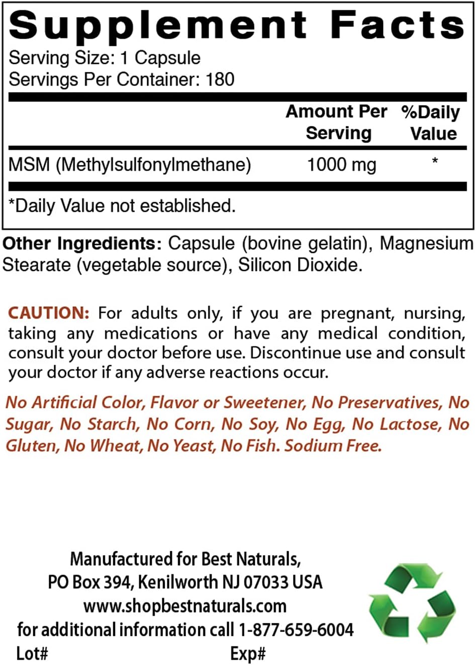 High-Quality Extra Virgin Coconut Oil and MSM Supplement - 1000 mg Each