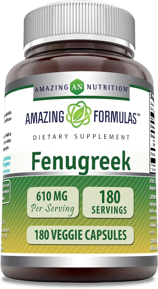 High-Quality Fenugreek Seed 610 Mg Capsules | 180 Veggie Capsules | Non-GMO, Gluten Free | Made in USA | Vegetarian Friendly