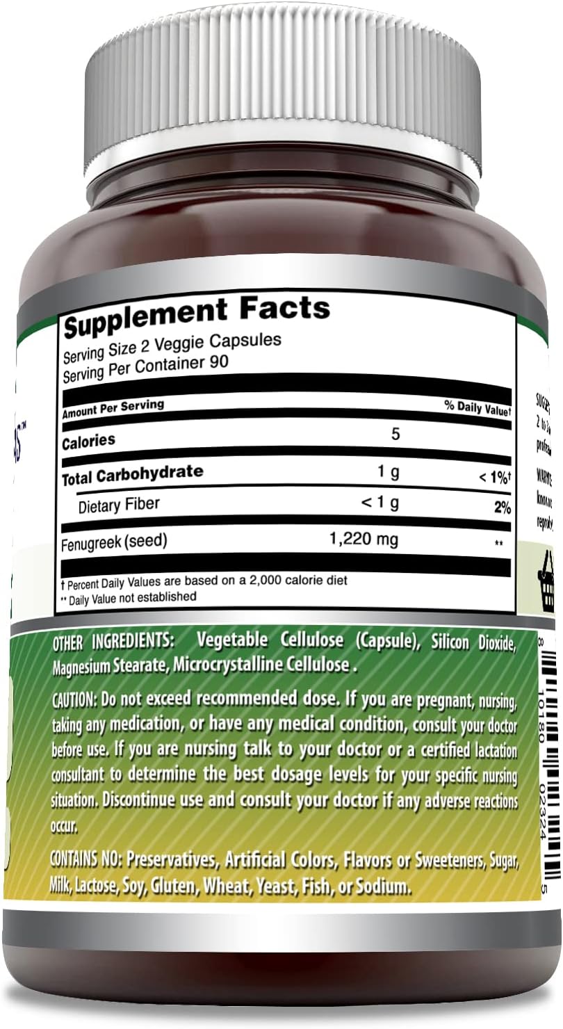 High-Quality Fenugreek Seed 610 Mg Capsules | 180 Veggie Capsules | Non-GMO, Gluten Free | Made in USA | Vegetarian Friendly