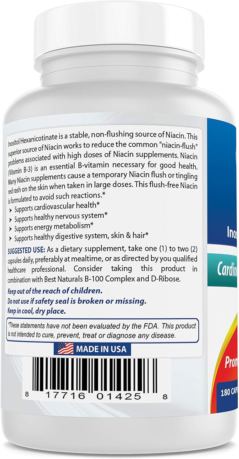 High-Quality Flush-Free Niacin Inositol Hexanicotinate 500mg - 180 Capsules