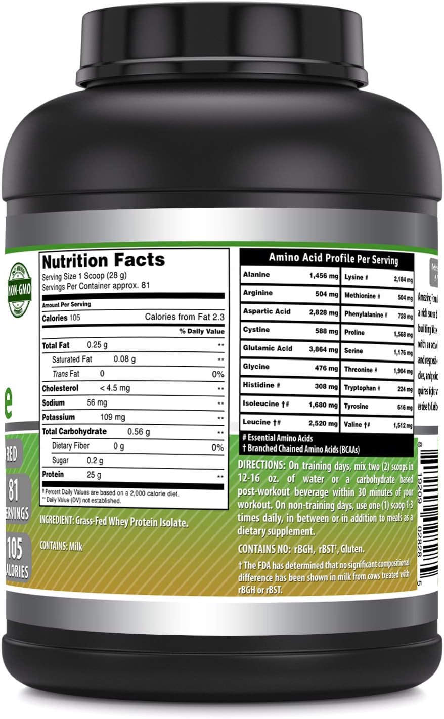 High-Quality Grass-Fed Whey Protein Isolate | 25g Protein Per Serving | 5lb (2.26kg) | 5.7g BCAA | Made in USA | Unflavored - BoostGo Australia
