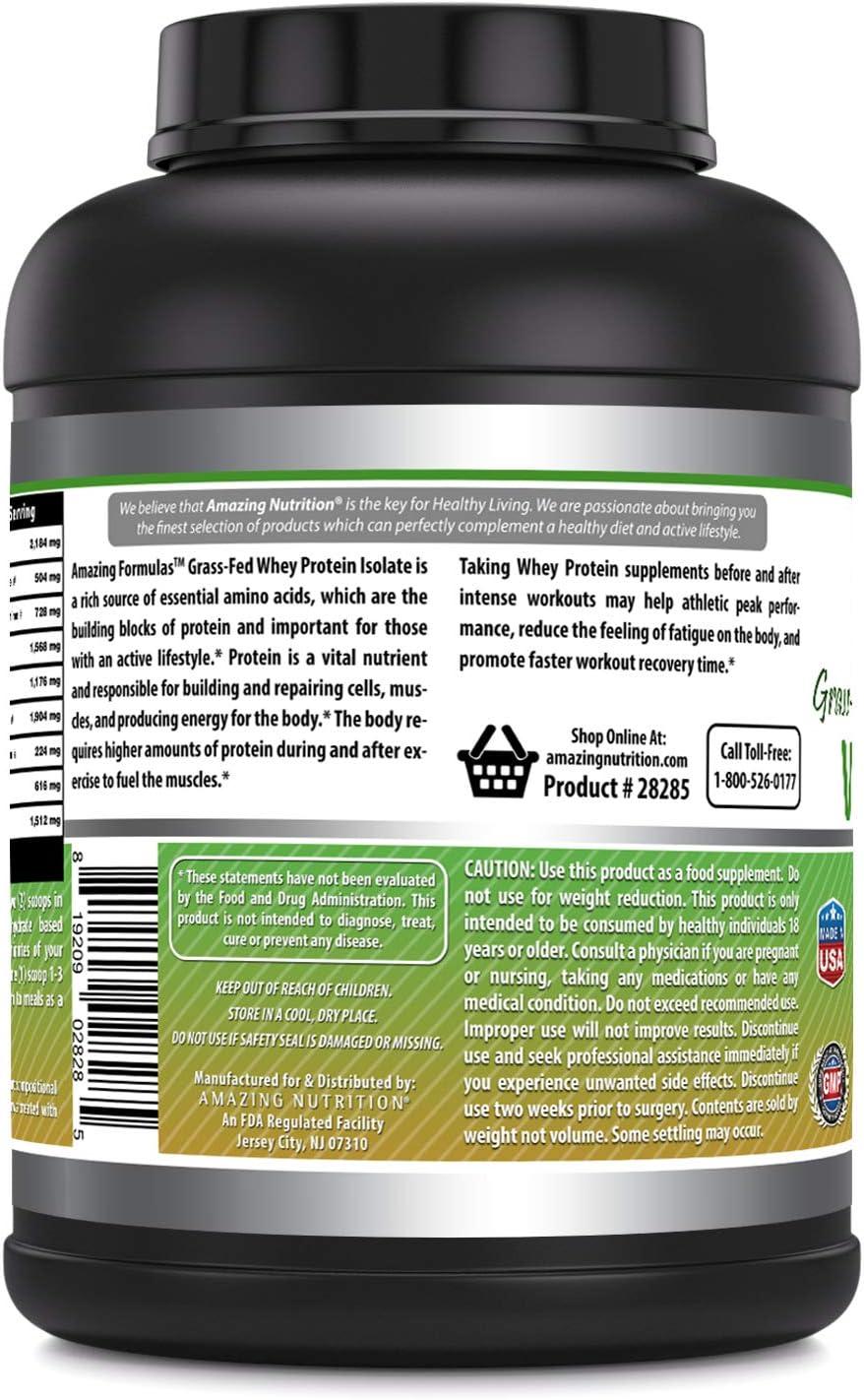 High-Quality Grass-Fed Whey Protein Isolate | 25g Protein Per Serving | 5lb (2.26kg) | 5.7g BCAA | Made in USA | Unflavored - BoostGo Australia
