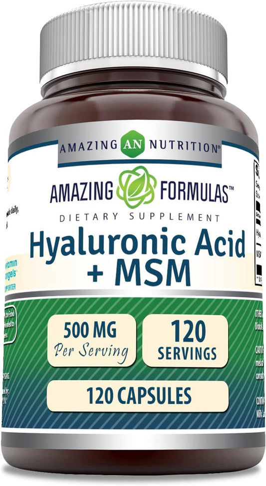 High-Quality Hyaluronic Acid & MSM Supplement | 500mg | 120 Capsules | Non-GMO | Gluten-Free | USA-Made