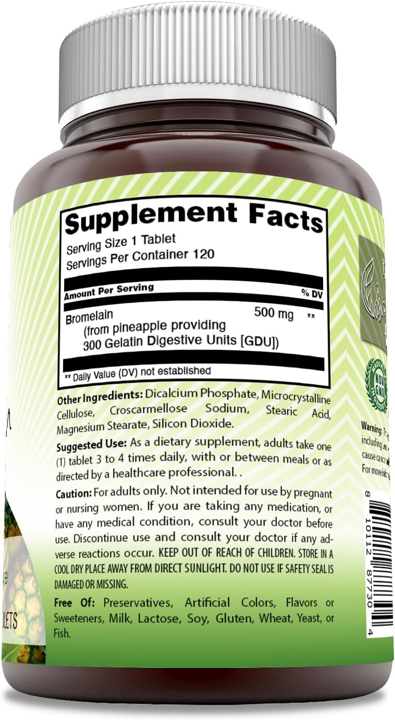 High-Quality India Bromelain 500 mg Supplement - 120 Tablets | Non-GMO & Gluten Free | USA-Made