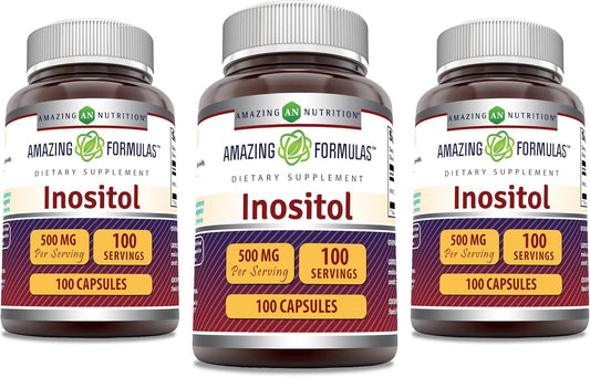 High-Quality Inositol 500 Mg Capsules | 100 Count | Non-GMO & Gluten Free | Made in USA | Pack of 3