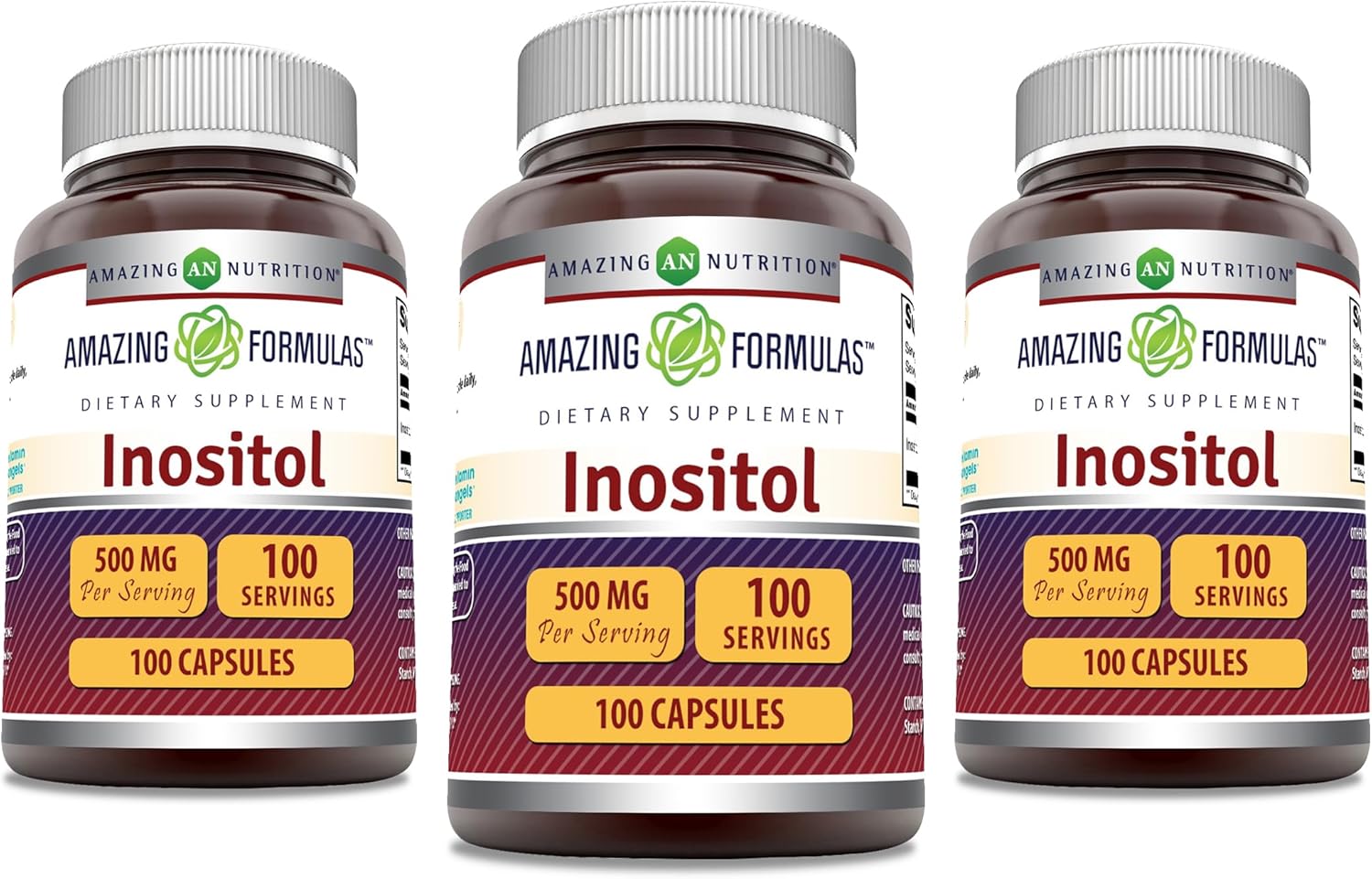 High-Quality Inositol 500 Mg Capsules | 100 Count | Non-GMO & Gluten Free | Made in USA | Pack of 3