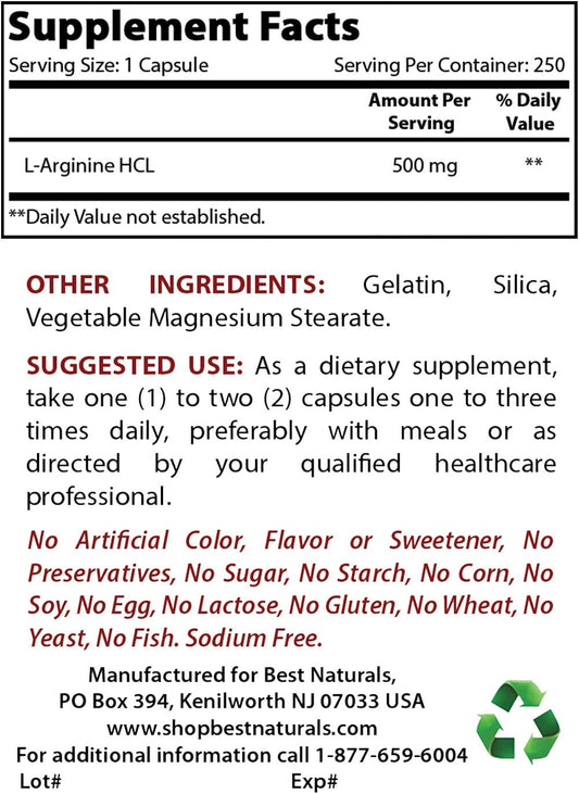 High-Quality L-Arginine and L-Lysine Supplement - 500mg Each