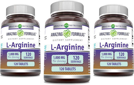 High Quality L-Arginine Supplement | 1000 Mg Per Serving | Amino Acid Tablets for Men & Women | Non-GMO & Gluten Free | Made in USA (120 Count x 3)