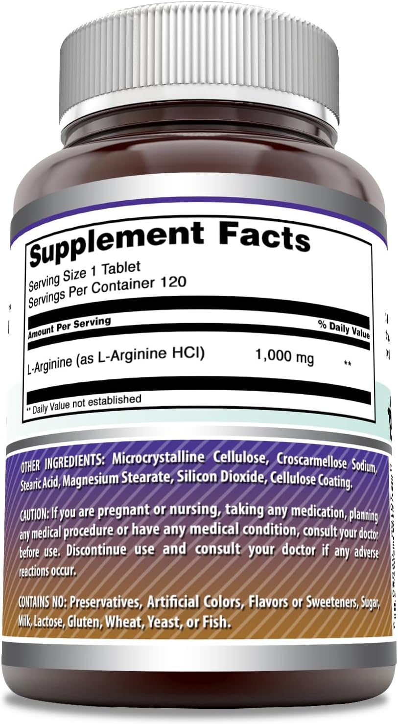 High Quality L-Arginine Supplement | 1000 Mg Per Serving | Amino Acid Tablets for Men & Women | Non-GMO & Gluten Free | Made in USA (120 Count x 3)