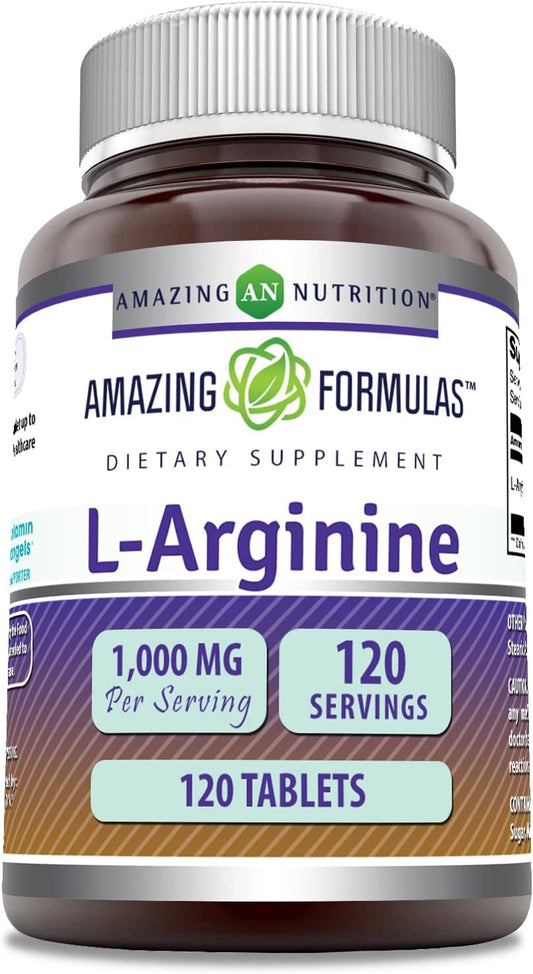 High-Quality L-Arginine Supplement | 1000mg Tablets for Men & Women | Non-GMO & Gluten Free | Made in USA | 120 Count