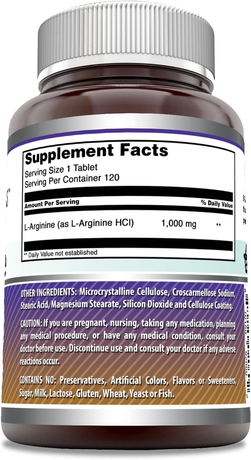 High-Quality L-Arginine Supplement | 1000mg Tablets for Men & Women | Non-GMO & Gluten Free | Made in USA | 120 Count