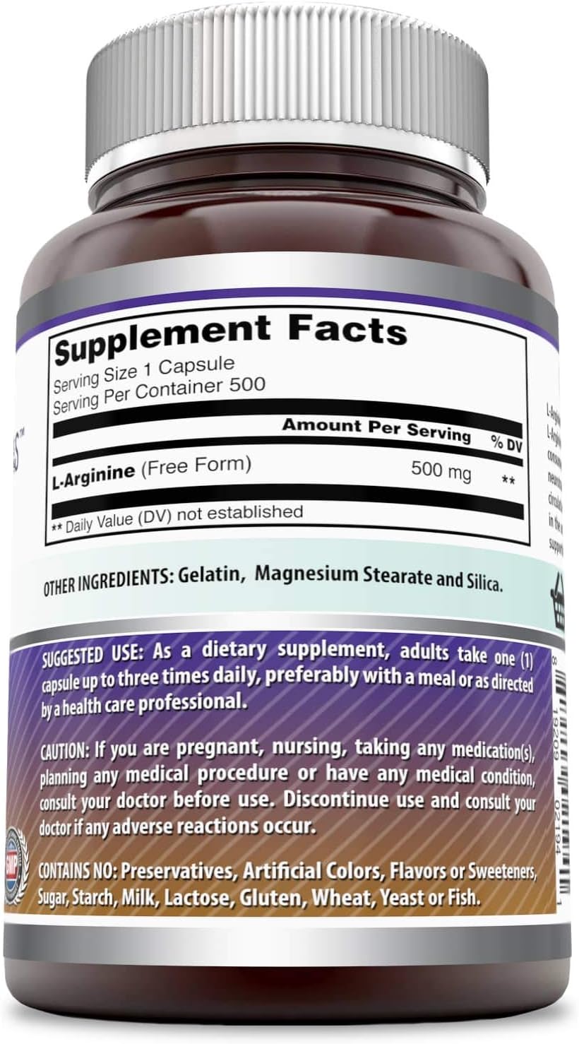 High-Quality L-Arginine Supplement | 500mg Capsules | Amino Acid for Men & Women | Non-GMO, Gluten-Free | Made in USA | 500 Count