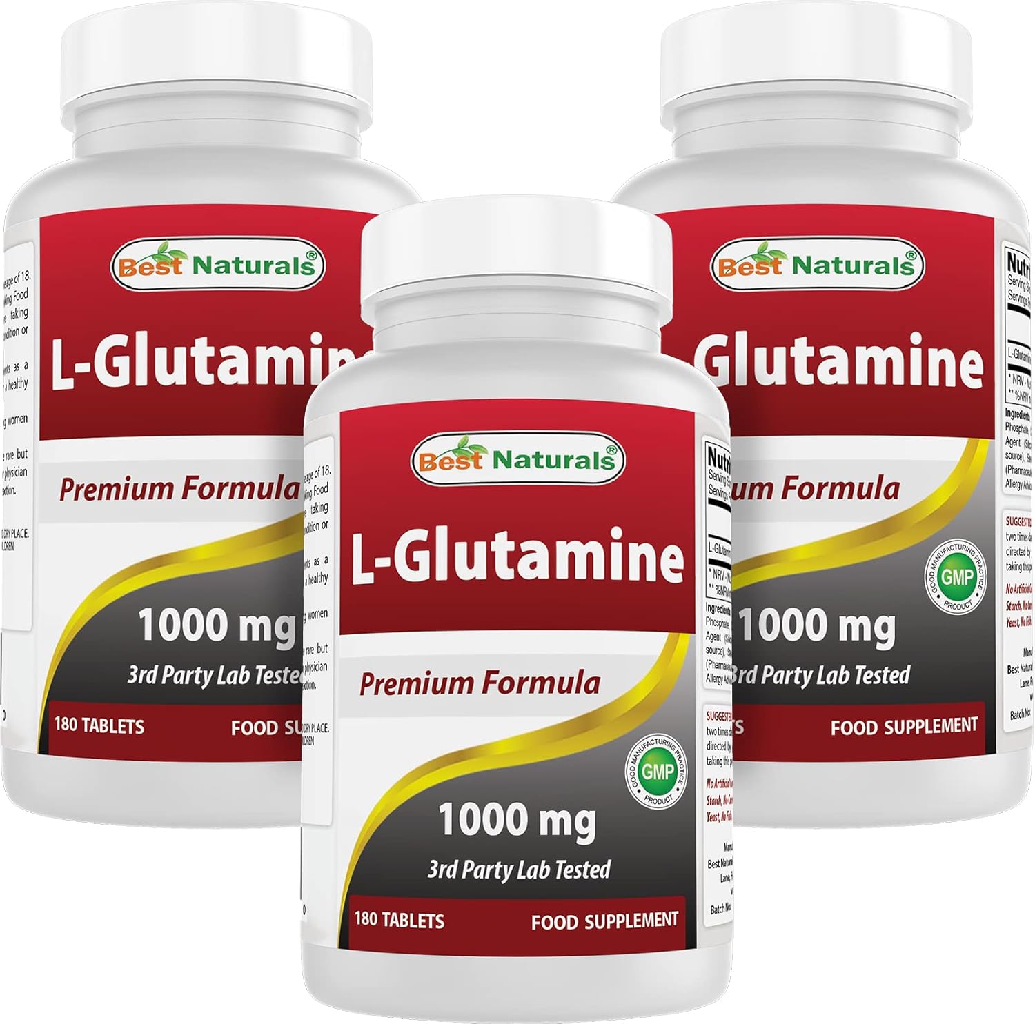 High-Quality L-Glutamine 1000mg Tablets - 540 Count - Pack of 3 - Best Natural Supplement for Muscle Recovery and Immune Support