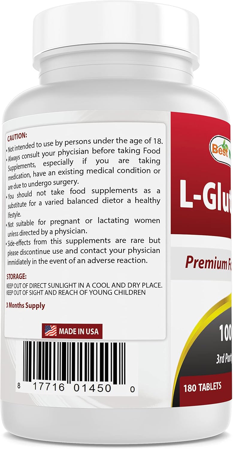 High-Quality L-Glutamine 1000mg Tablets - 540 Count - Pack of 3 - Best Natural Supplement for Muscle Recovery and Immune Support