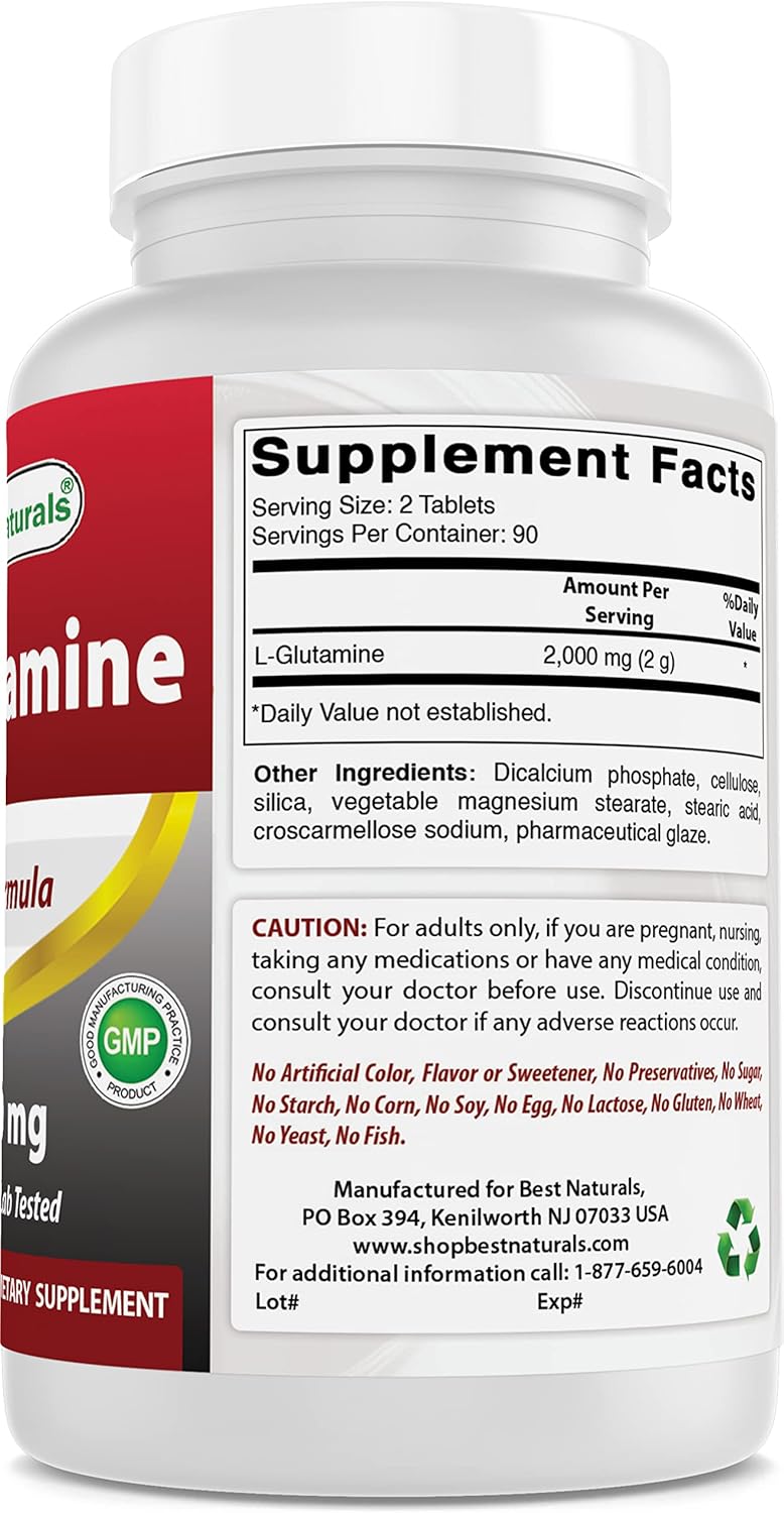 High-Quality L-Glutamine 1000mg Tablets - 540 Count - Pack of 3 - Best Natural Supplement for Muscle Recovery and Immune Support
