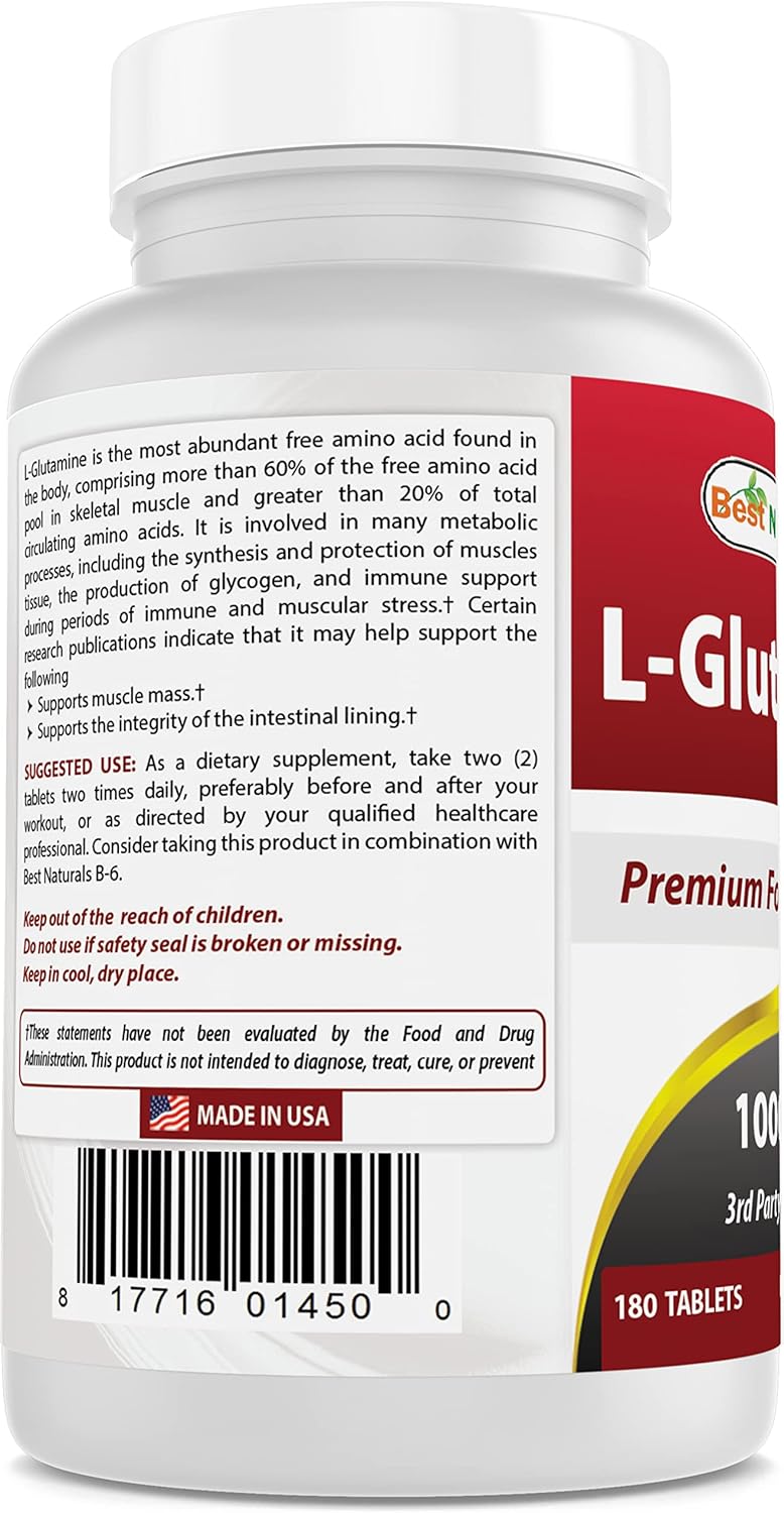 High-Quality L-Glutamine 1000mg Tablets - 540 Count - Pack of 3 - Best Natural Supplement for Muscle Recovery and Immune Support
