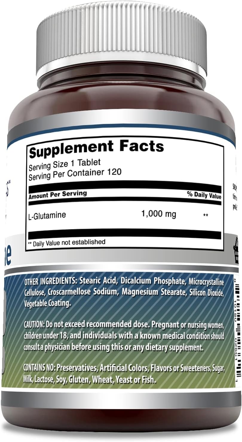 High-Quality L-Glutamine 1000mg Tablets for Men & Women | Essential Amino Acid Supplement | Non-GMO & Gluten-Free | Made in USA | 120 Count