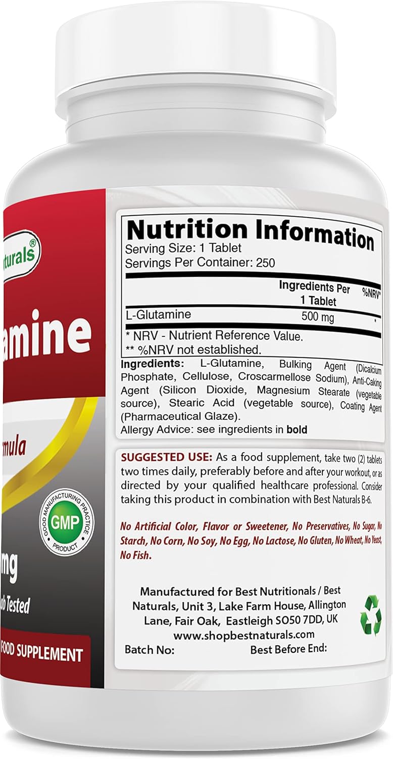 High-Quality L-Glutamine 500 mg Tablets - 250 Count for Optimal Results