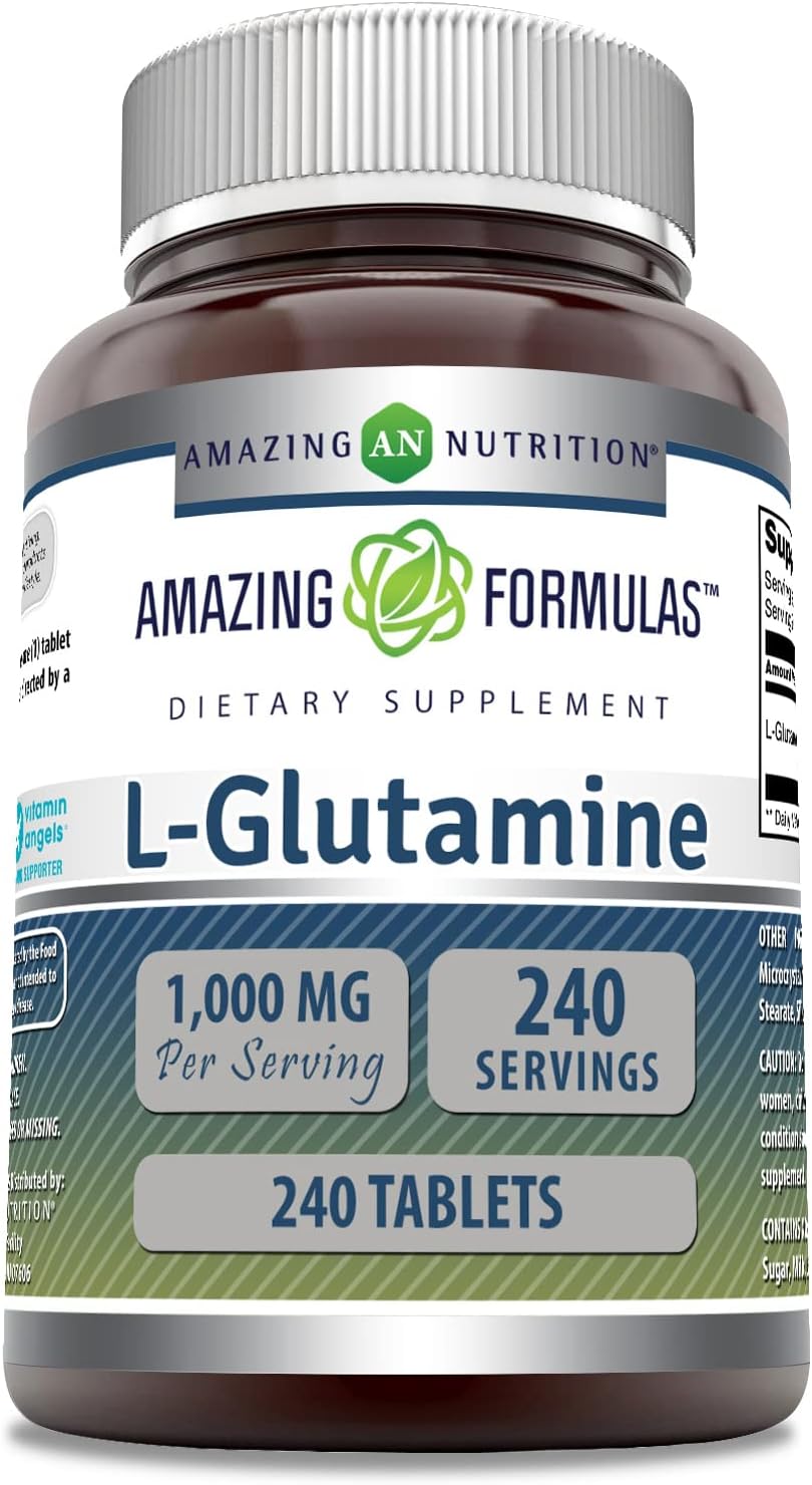 High-Quality L-Glutamine Supplement | 1000mg Per Serving | 240 Tablets | Non-GMO & Gluten Free | Made in USA by Amazing Nutrition