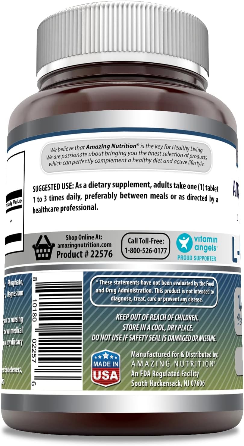 High-Quality L-Glutamine Supplement | 1000mg Per Serving | 240 Tablets | Non-GMO & Gluten Free | Made in USA by Amazing Nutrition