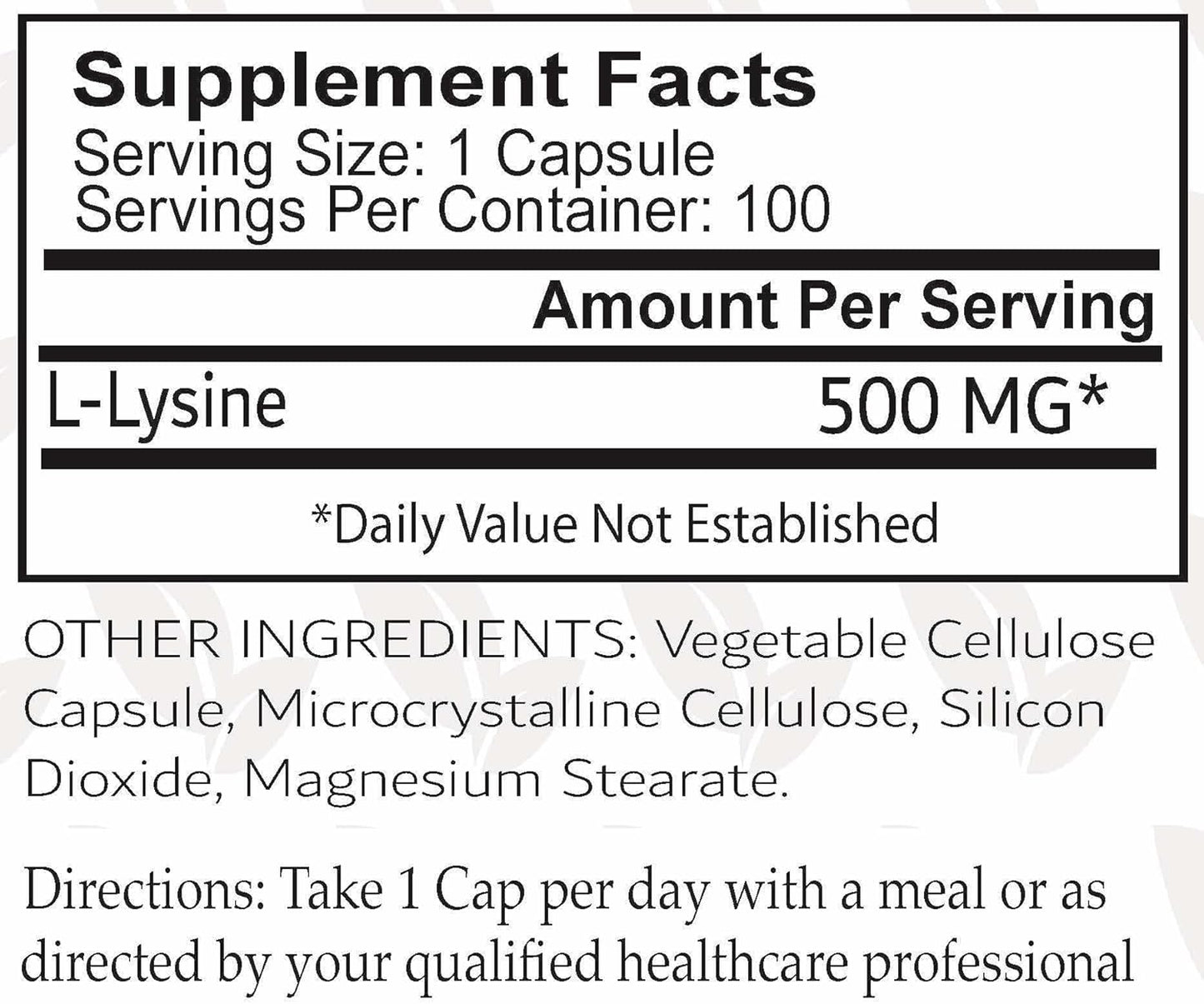 High-Quality L-Lysine 500mg Capsules - 100 Count, Essential Amino Acid Supplement, Gluten & Preservative-Free